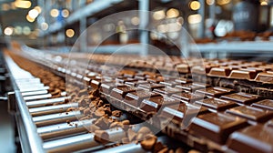 Row of Chocolate Bars on Conveyor Belt