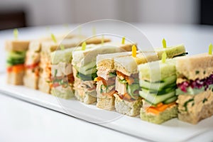 a row of clubhouse sandwiches bearing different fillings