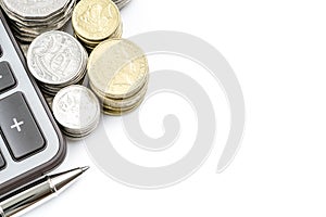 Row of coins Australian Currency finance concept on white background