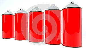 Row of Color spray cans in red color.