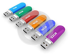 Row of color USB flash drives