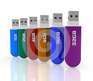 Row of color USB flash drives