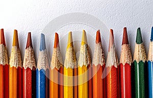 Row of Colored Pencils Against White Background