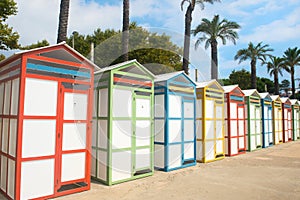 Row colorful beach huts