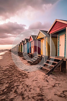 a row of colorful beach huts on a sandy shore