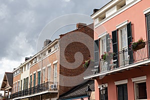 Row of Colorful and Beautiful Old Homes in the French Quarter of New Orleans