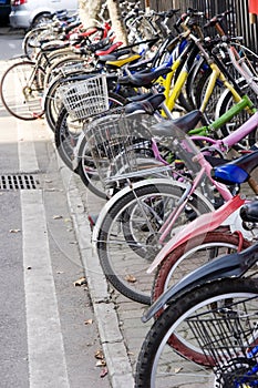 Row of colorful bicycles