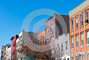 Row of Colorful Brick Buildings in Greenpoint Brooklyn New York