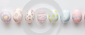 Row of colorful decorated Easter eggs