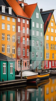 A row of colorful houses in Copenhagen, Denmark illustration Artificial Intelligence artwork generated