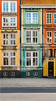 A row of colorful houses in Copenhagen, Denmark illustration Artificial Intelligence artwork generated