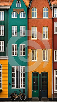 A row of colorful houses in Copenhagen, Denmark illustration Artificial intelligence artwork generated