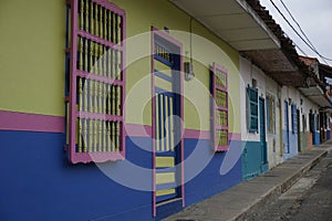 Row of colorful houses in Jardin, Eje Cafetero, Colombia photo