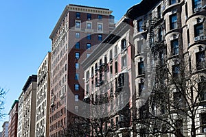 Row of Colorful Old Brick Skyscrapers on the Upper West Side of New York City