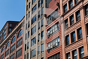 Row of Colorful old Brick and Stone Buildings in NoHo of New York City