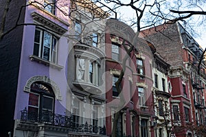 Row of Colorful Old Brownstone Homes on the Upper West Side of New York City