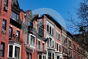 Row of Colorful Old Brownstone Homes on the Upper West Side of New York City