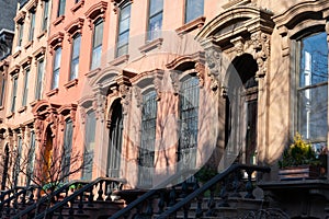 Row of Colorful Old Homes in Prospect Heights Brooklyn New York