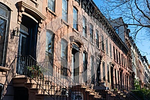 Row of Colorful Old Homes in Prospect Heights Brooklyn New York