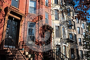 Row of Colorful Old Homes in Prospect Heights Brooklyn New York