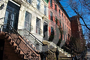Row of Colorful Old Homes in Prospect Heights Brooklyn New York