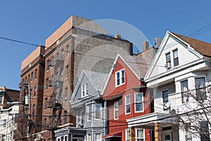 Row of Colorful Old Homes and Residential Buildings in Weehawken New Jersey