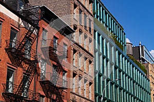 Row of Colorful Old and Modern Buildings along a Street in NoHo of New York City