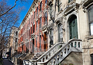 Row of Colorful Old Residential Buildings in Long Island City Queens New York