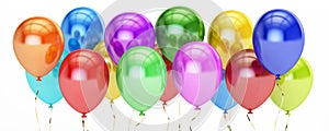 Row from colorful party balloons, 3D rendering