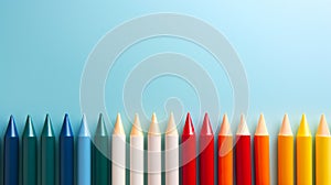 Row of colorful pencils on blue background. Back to school concept