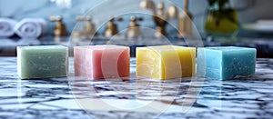 Row of Colorful Soap Bars on Counter