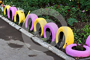 Row of colorful tires