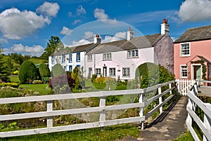 Row of coloured village cottages