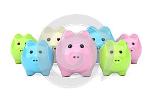 Row of Colourful Piggy Banks. 3d Rendering