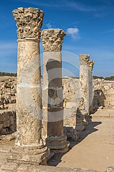 Row of columns at the Byzantine church at Amman Citadel. Amman. Jordan