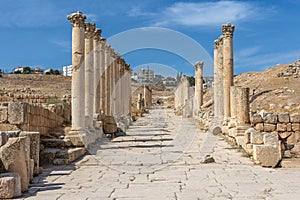 Row of columns at South Decumanus at Jerash . Jordan