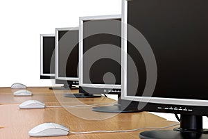 Row of computer monitors