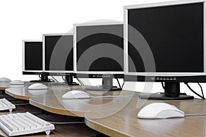 Row of computer monitors -