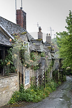 Row of cottages in the ancient Anglo Saxon town of Winchcombe, Cotswolds, Gloucestershire, England