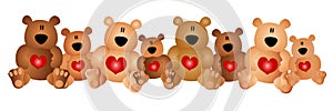 Row of Cute Teddy Bears With Hearts photo