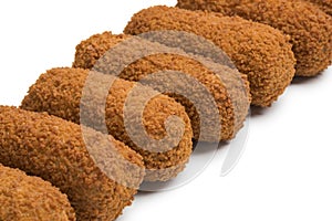 Row of deep fried Dutch kroketten