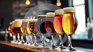 Assorted Beer Glasses on Bar Counter