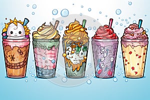 a row of different types of ice cream in different cups. generative ai