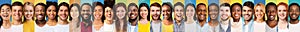 Row Of Diverse People Faces In Portraits Collage, Colorful Backgrounds