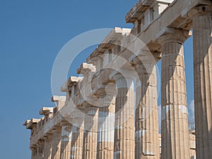 Row of Doric Columns on the Parthenon in the Acropolis of Athens Greece