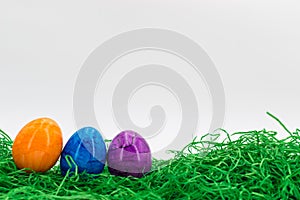 Row of Easter eggs in Fresh Green Grass