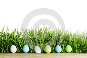 Row of Easter Eggs in grass