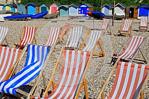 Row of empty deck chairs