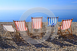 Row of empty deck chairs