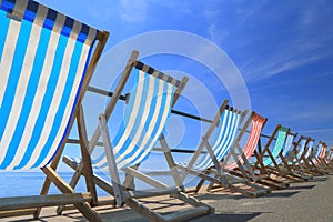 Row of empty deck chairs